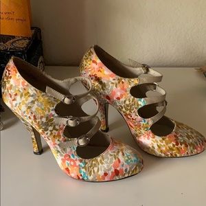 Flirty multi colored, three straps heels